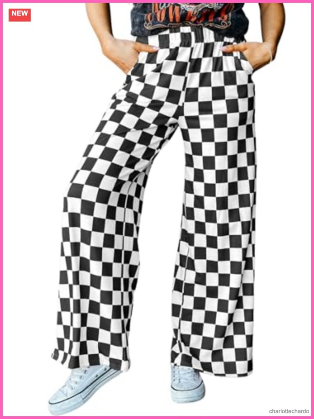 Womens Wide Leg Checkered Lounge Pants High Waist Straight Y2K Streetwear